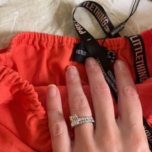 Pretty Littlw Thing orange off the shoulder dress